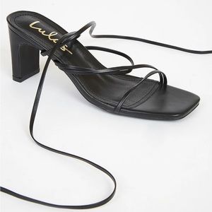 Lulus Aliah Black Lace-Up High Heel Sandals. Size 8.